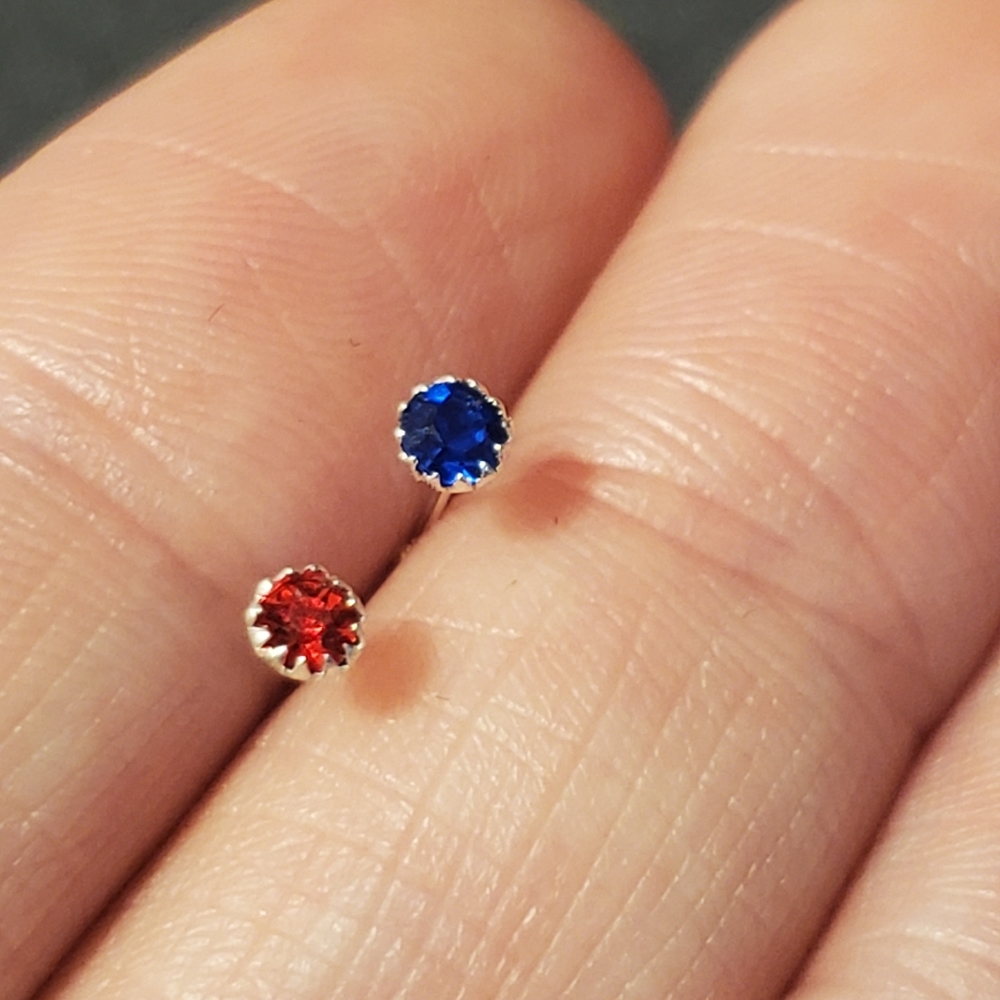 Blue and red Rhinestone Sterling nose studs 🌻